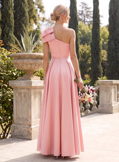 Ball-Gown One-Shoulder Sleeveless Satin Bridesmaid Dresses With Bow(s)