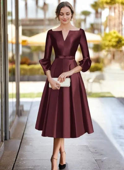 Missacc Cabernet Cocktail Dresses A-Line 3/4 Sleeves Tea-Length Satin Cocktail Dresses Missacc Cabernet Cocktail Dresses A-Line 3/4 Sleeves Tea-Length Satin Cocktail Dresses