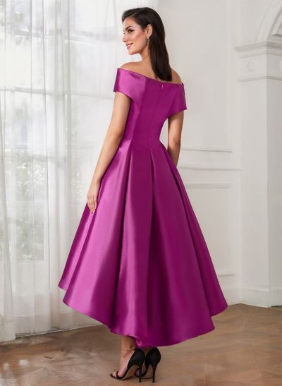 A-Line Off-The-Shoulder Sleeveless Tea-Length Satin Cocktail Dresses