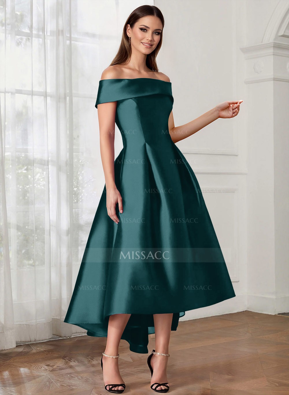 Christmas Party Dresses Cocktail Dress 2018 Royal Blue Tea Length Dress  With Sleeves Missacc Ink Blue