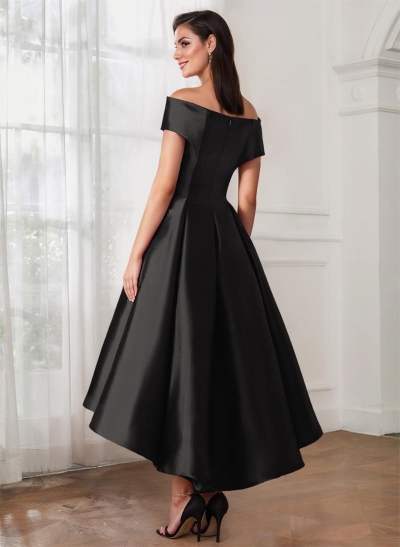 A-Line Off-The-Shoulder Sleeveless Tea-Length Satin Cocktail Dresses