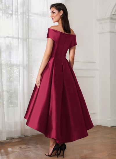 A-Line Off-The-Shoulder Sleeveless Tea-Length Satin Cocktail Dresses