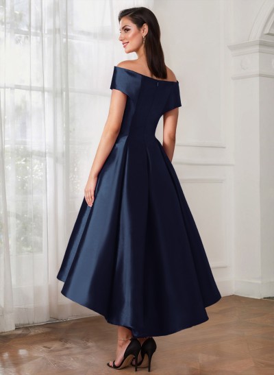 A-Line Off-The-Shoulder Sleeveless Tea-Length Satin Cocktail Dresses