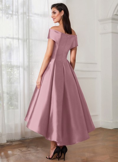 A-Line Off-The-Shoulder Sleeveless Tea-Length Satin Cocktail Dresses