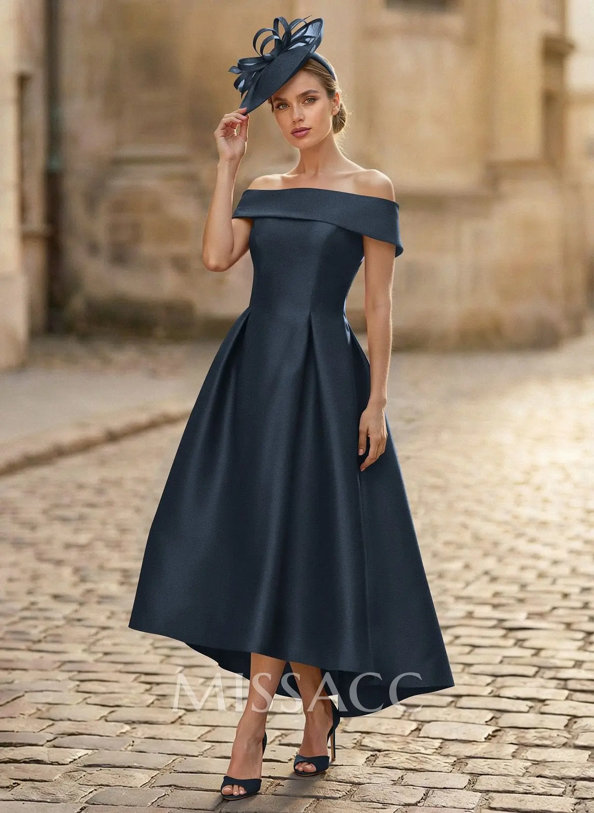 A-Line Off-The-Shoulder Sleeveless Tea-Length Satin Cocktail Dresses - Missacc A-Line Off-The-Shoulder Sleeveless Tea-Length Satin Cocktail Dresses - Missacc
