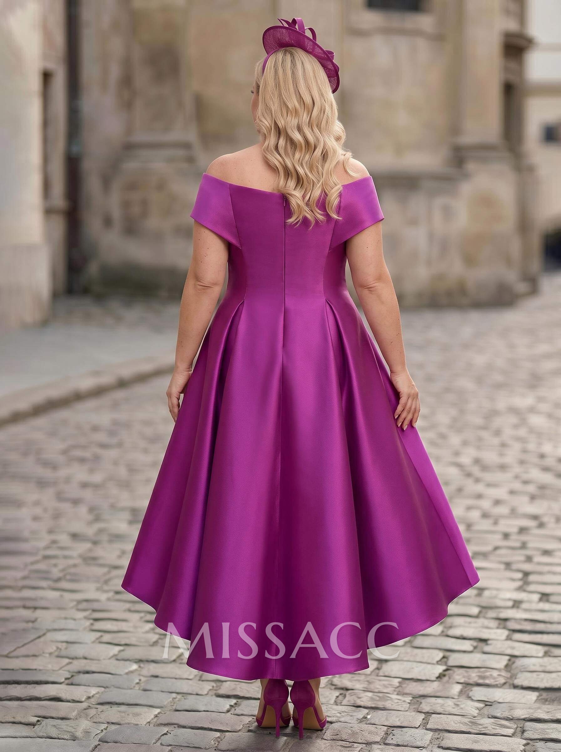 A-Line Off-The-Shoulder Sleeveless Tea-Length Satin Cocktail Dresses A-Line Off-The-Shoulder Sleeveless Tea-Length Satin Cocktail Dresses