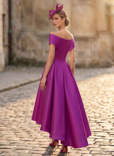 A-Line Off-The-Shoulder Sleeveless Asymmetrical Satin Cocktail Dresses