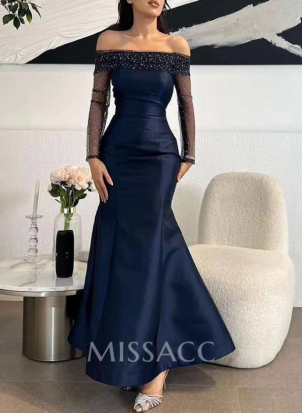 Trumpet/Mermaid Off-The-Shoulder Long Sleeves Sequined Evening Dresses