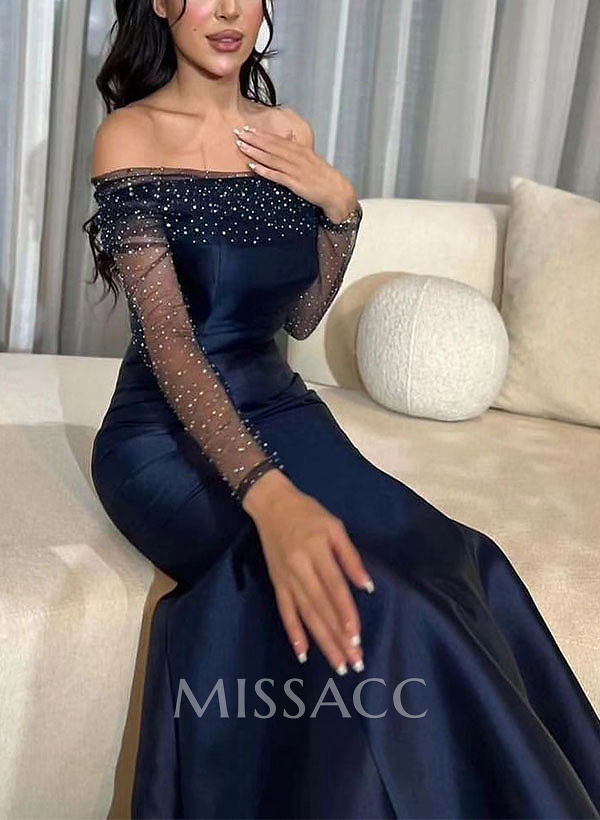 Trumpet/Mermaid Off-The-Shoulder Long Sleeves Sequined Evening Dresses