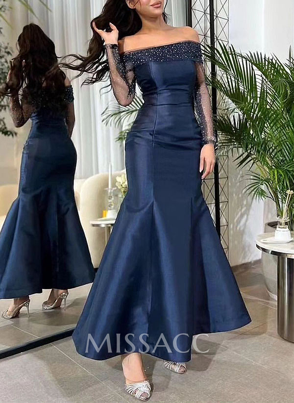 Trumpet/Mermaid Off-The-Shoulder Long Sleeves Sequined Evening Dresses