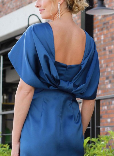 Sheath/Column Square Neckline Silk Like Satin Mother Of The Bride Dresses With Bow(s)