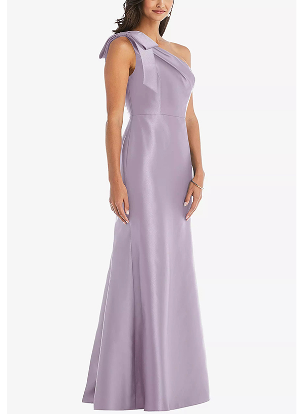 Sheath/Column One-Shoulder Sleeveless Satin Evening Dresses With Bow(s)