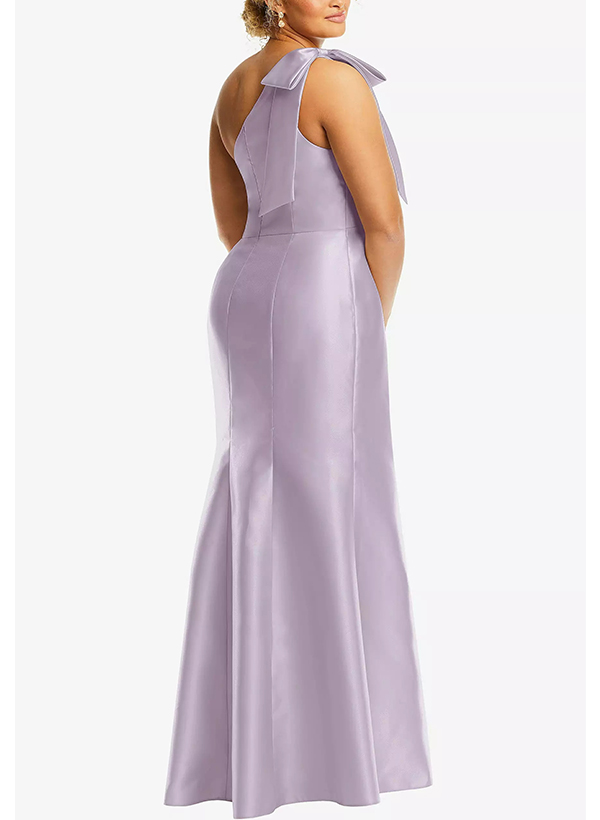 Sheath/Column One-Shoulder Sleeveless Satin Evening Dresses With Bow(s)