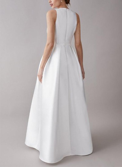 V-Neck Sleeveless Floor-Length Satin Wedding Dresses