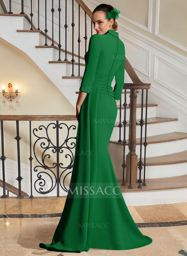 V-Neck Sleeves Elastic Satin Sheath/Column Evening Dresses