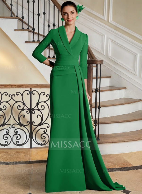 V-Neck Sleeves Elastic Satin Sheath/Column Evening Dresses