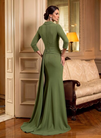 V-Neck Sleeves High Waist Elastic Satin Sheath/Column Evening Dresses