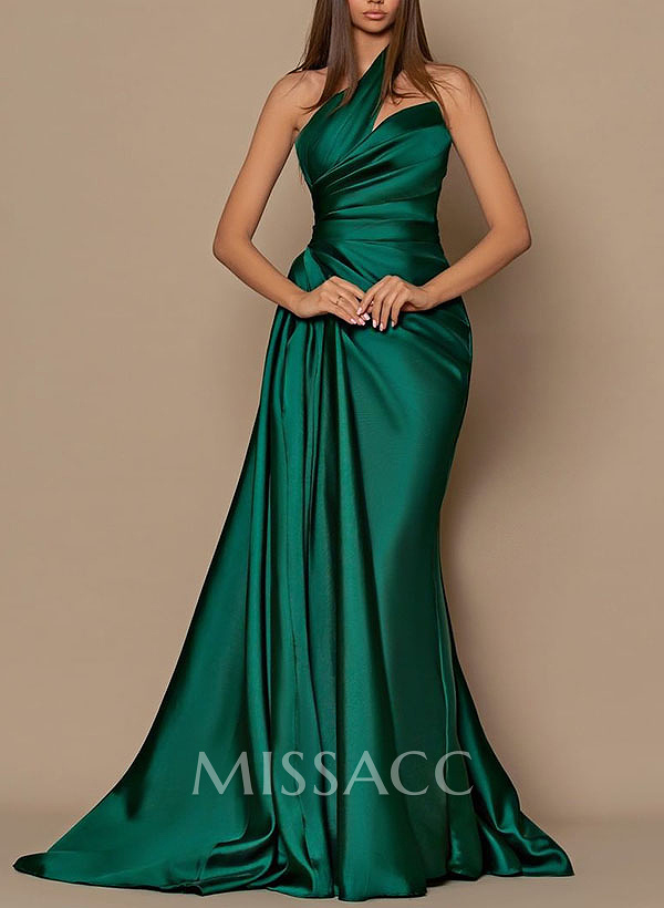 Sheath/Column One-Shoulder Sleeveless Silk Like Satin Evening Dresses Sheath/Column One-Shoulder Sleeveless Silk Like Satin Evening Dresses