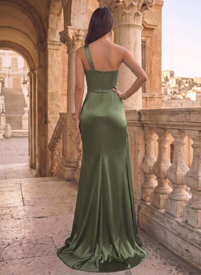 Sheath/Column One-Shoulder Sleeveless Silk Like Satin Evening Dresses