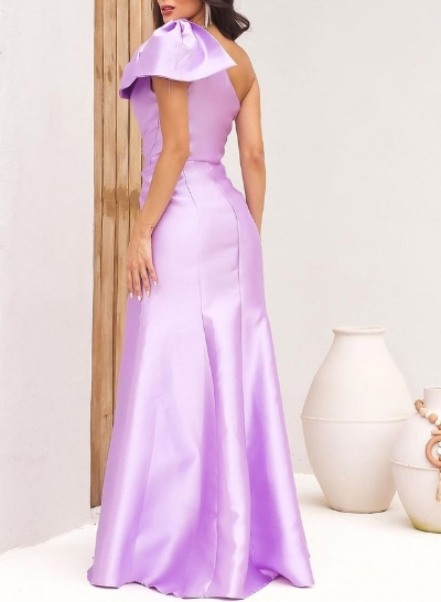 Trumpet/Mermaid One-Shoulder Sleeveless Satin Bridesmaid Dresses With Bow(s)