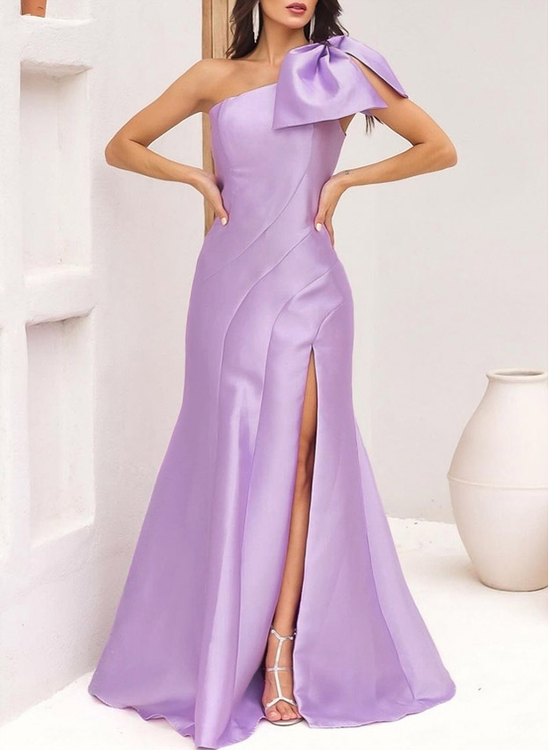 One-Shoulder Satin Trumpet/Mermaid Evening Dresses With Bow