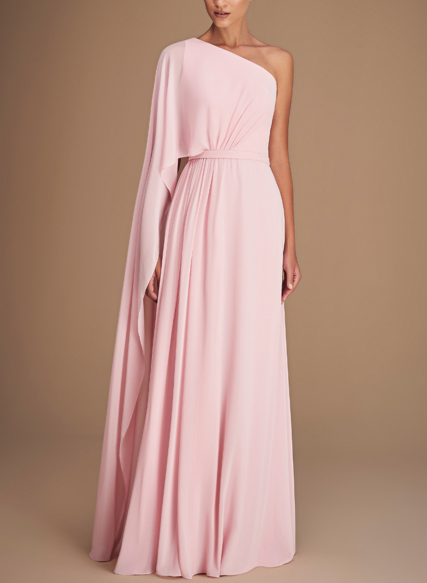 One-Shoulder Simple Cape Evening Dresses With Chiffon