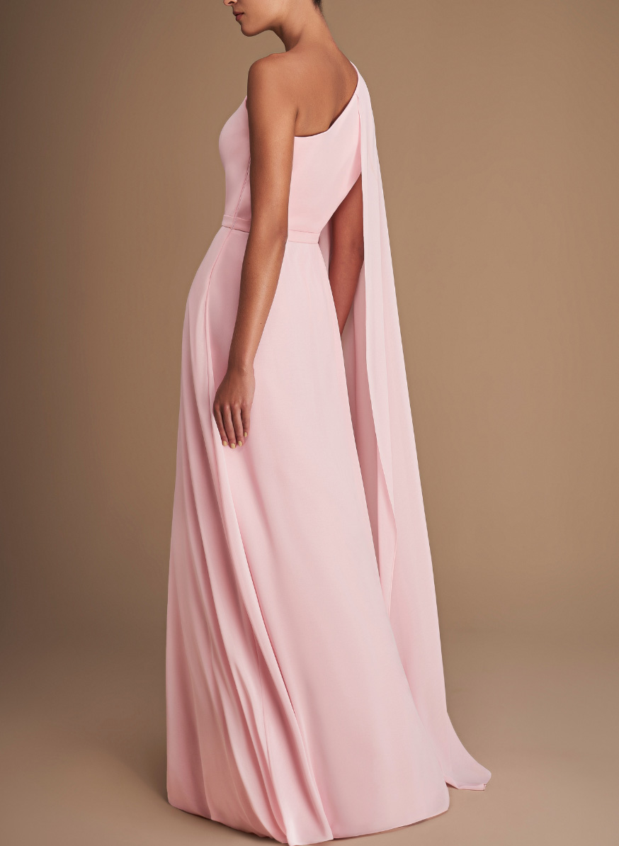 One-Shoulder Simple Cape Evening Dresses With Chiffon