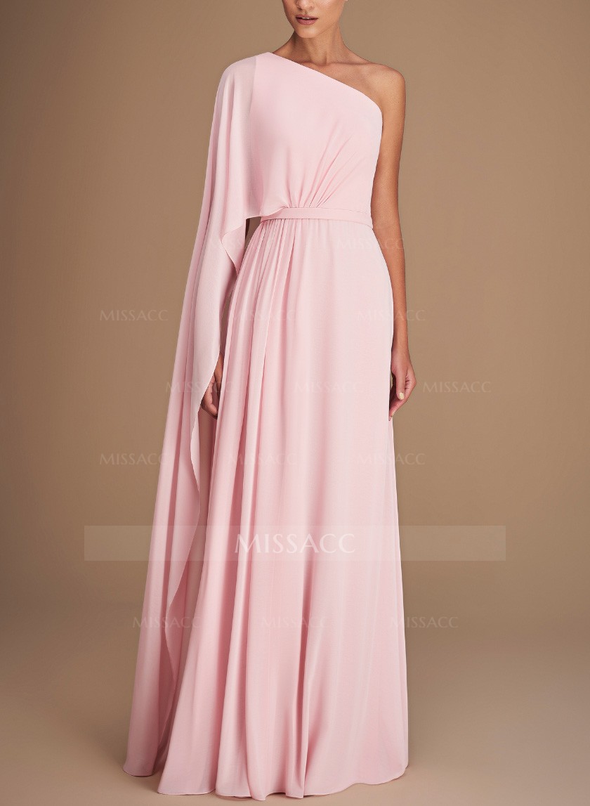 One-Shoulder Simple Cape Evening Dresses With Chiffon