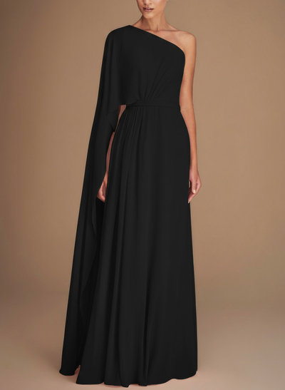 One-Shoulder Simple Cape Evening Dresses With Chiffon