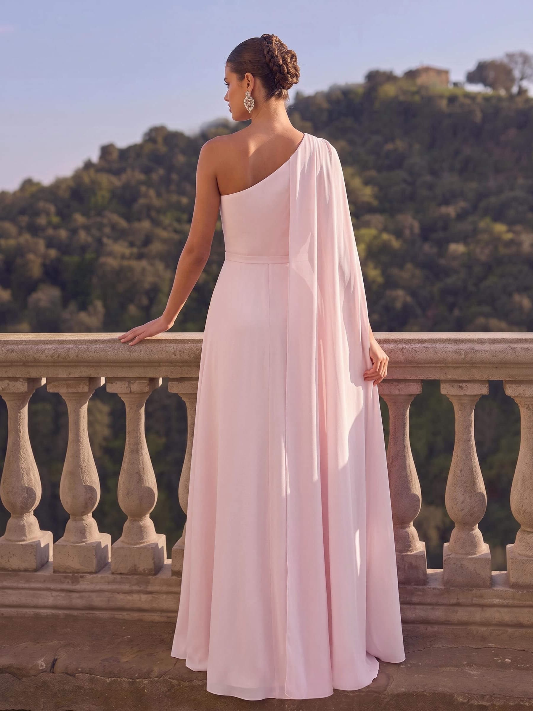 One-Shoulder Simple Cape Evening Dresses With Chiffon