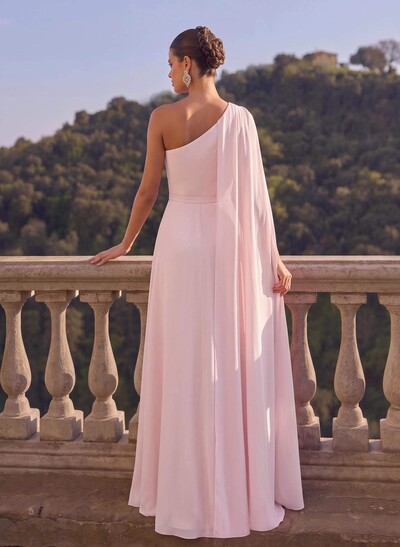 One-Shoulder Simple Cape Evening Dresses With Chiffon