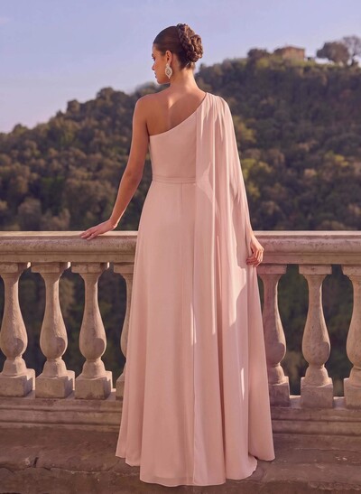 One-Shoulder Simple Cape Evening Dresses With Chiffon
