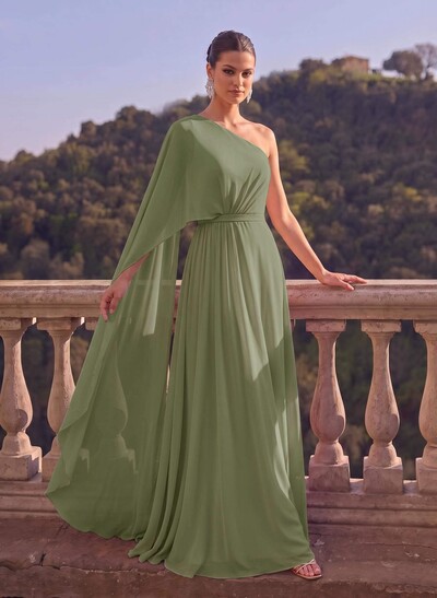 One-Shoulder Simple Cape Evening Dresses With Chiffon