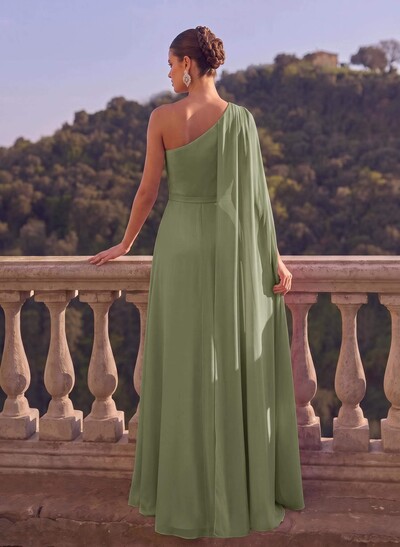 One-Shoulder Simple Cape Evening Dresses With Chiffon