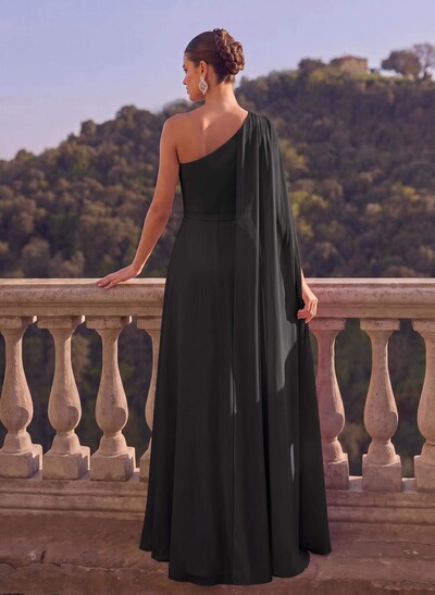One-Shoulder Simple Cape Evening Dresses With Chiffon