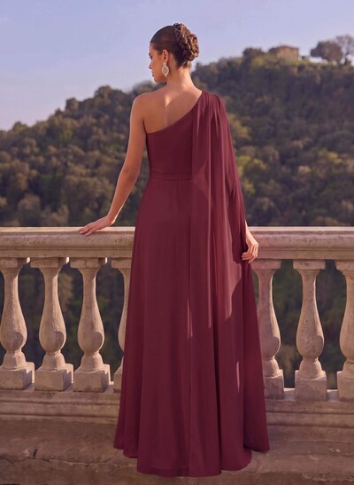 One-Shoulder Simple Cape Evening Dresses With Chiffon