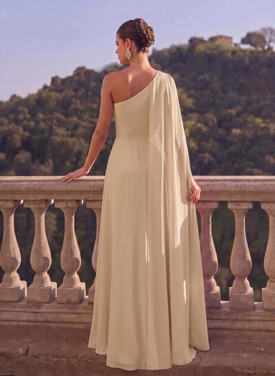 One-Shoulder Simple Cape Evening Dresses With Chiffon
