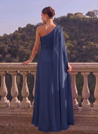 One-Shoulder Simple Cape Evening Dresses With Chiffon