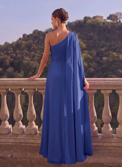 One-Shoulder Simple Cape Evening Dresses With Chiffon