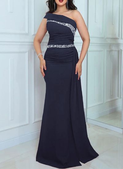 Sheath/Column One-Shoulder Elastic Satin Evening Dresses With Rhinestone