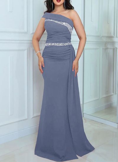 Sheath/Column One-Shoulder Elastic Satin Mother Of The Bride Dresses With Rhinestone