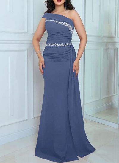 Sheath/Column One-Shoulder Elastic Satin Mother Of The Bride Dresses With Rhinestone