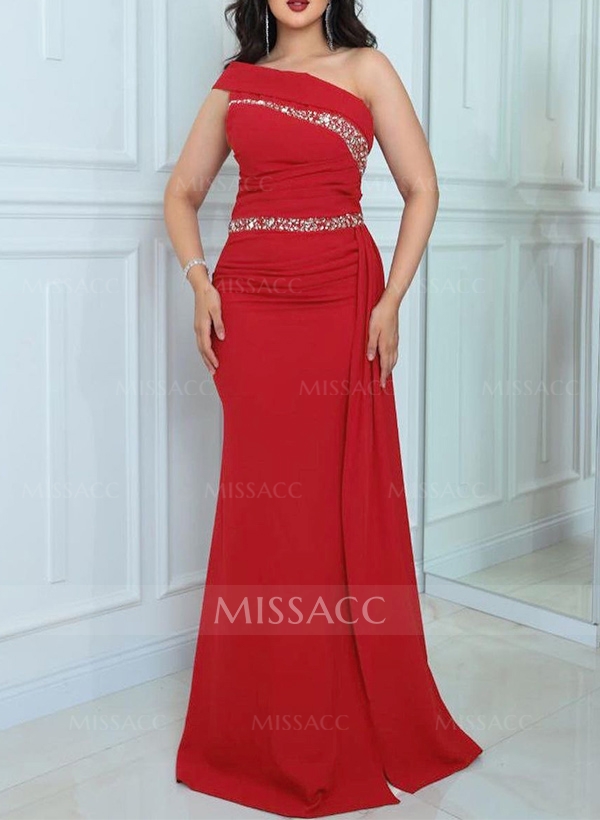 Sheath/Column One-Shoulder Elastic Satin Evening Dresses With Rhinestone