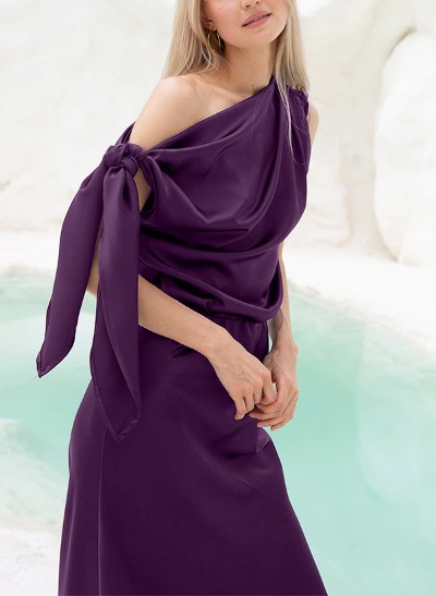 Sheath/Column Asymmetrical Sleeveless Silk Like Satin Evening Dresses