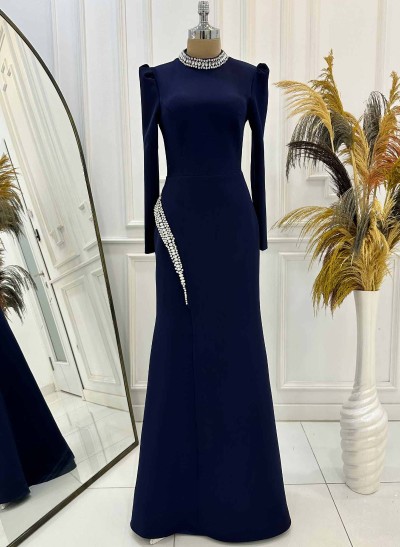 Sheath/Column High Neck Long Sleeves Elastic Satin Evening Dresses