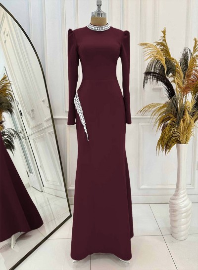 Sheath/Column High Neck Long Sleeves Elastic Satin Evening Dresses