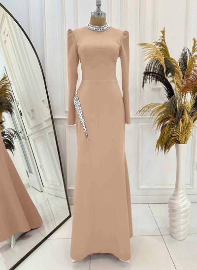 Sheath/Column High Neck Long Sleeves Elastic Satin Evening Dresses