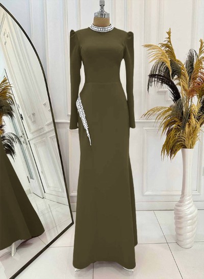 Sheath/Column High Neck Long Sleeves Elastic Satin Evening Dresses