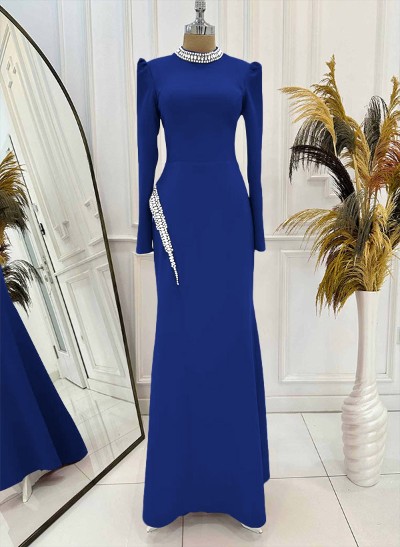 Sheath/Column High Neck Long Sleeves Elastic Satin Evening Dresses