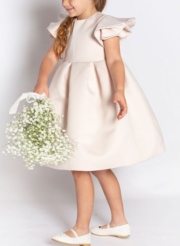 A-Line Scoop Neck Sleeveless Tea-Length Satin Flower Girl Dresses